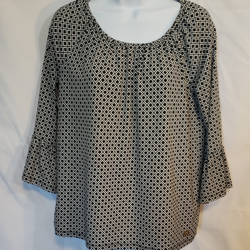 Michael Kors Relaxed Black and White 3/4 Sleeve Blouse